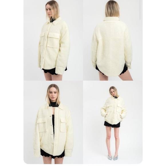 Danielle Guizio OVERSIZED SHERPA BUTTON-UP JACKET CREAM Size S - Picture 14 of 14